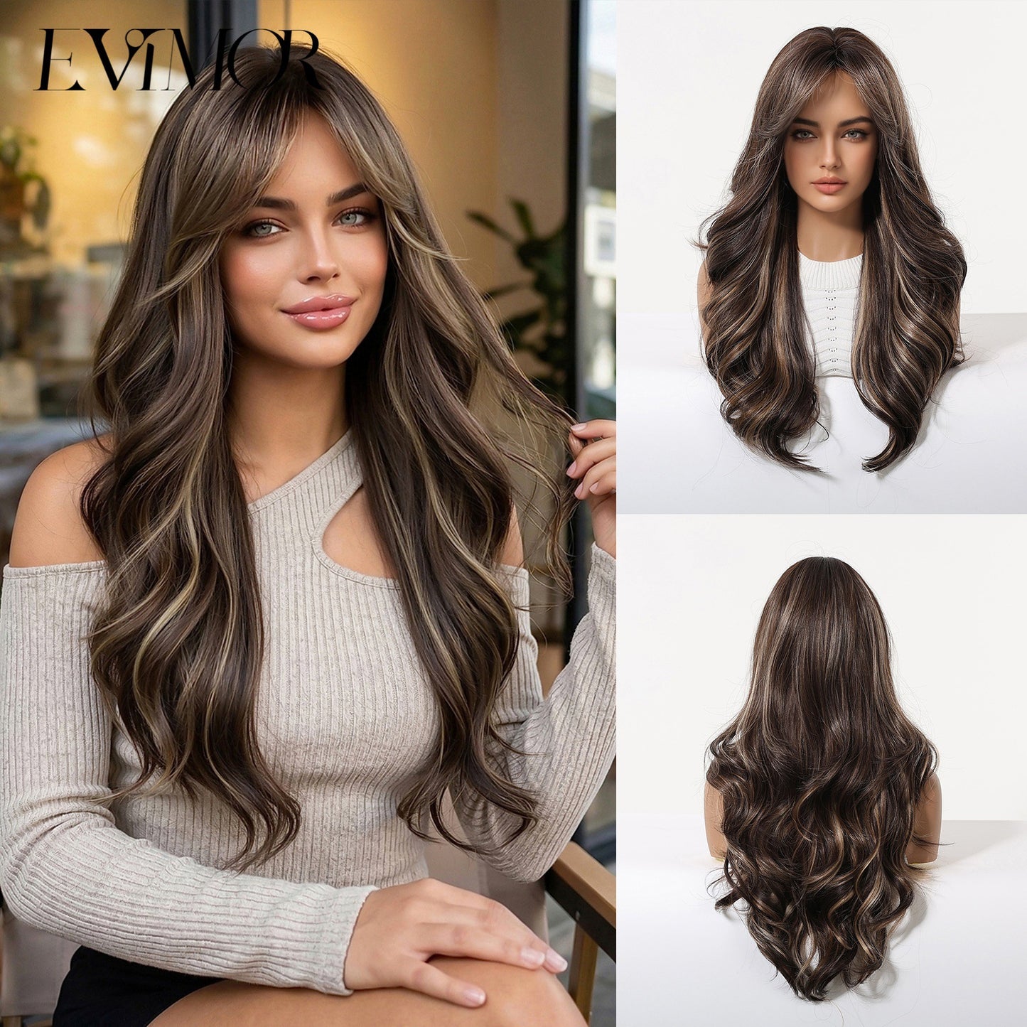 Big Wave Female Bangs Black Gradient Gray Curly Wig Long Curls