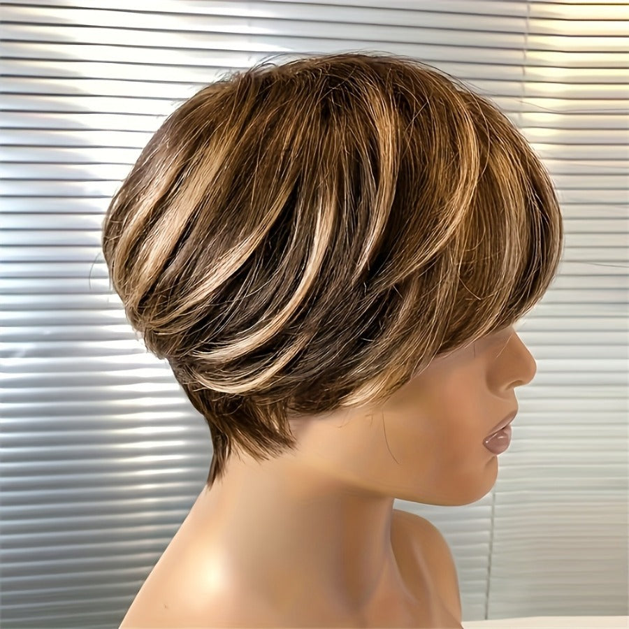 Elegant Human Short Full Mechanism Cover Real Hair Wig