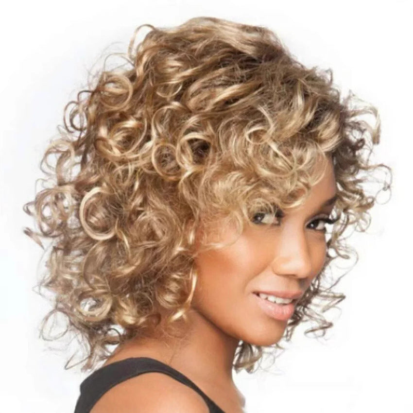 African Small Brown Afro Curling Iron Set Wig Short Curly Hair