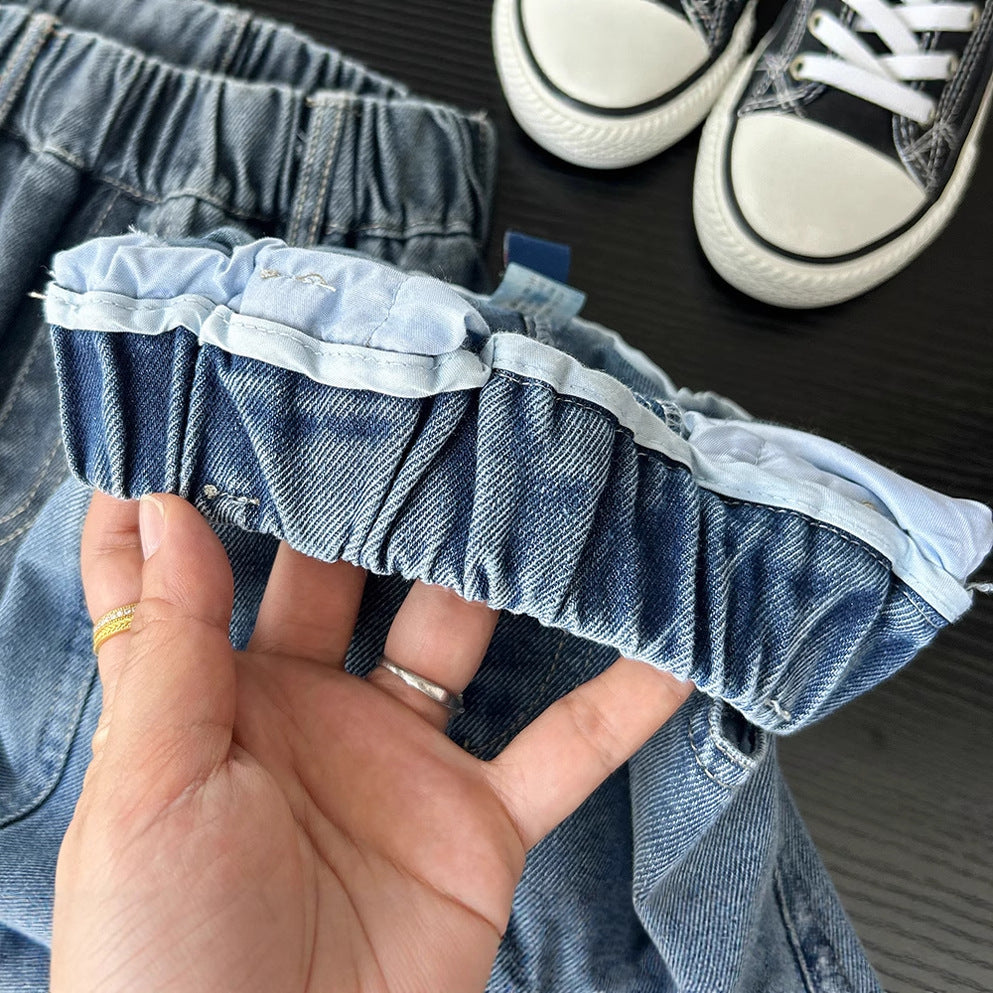 Children's Clothing Boys Trendy Stitching Wool Tassel Denim Children's Pants
