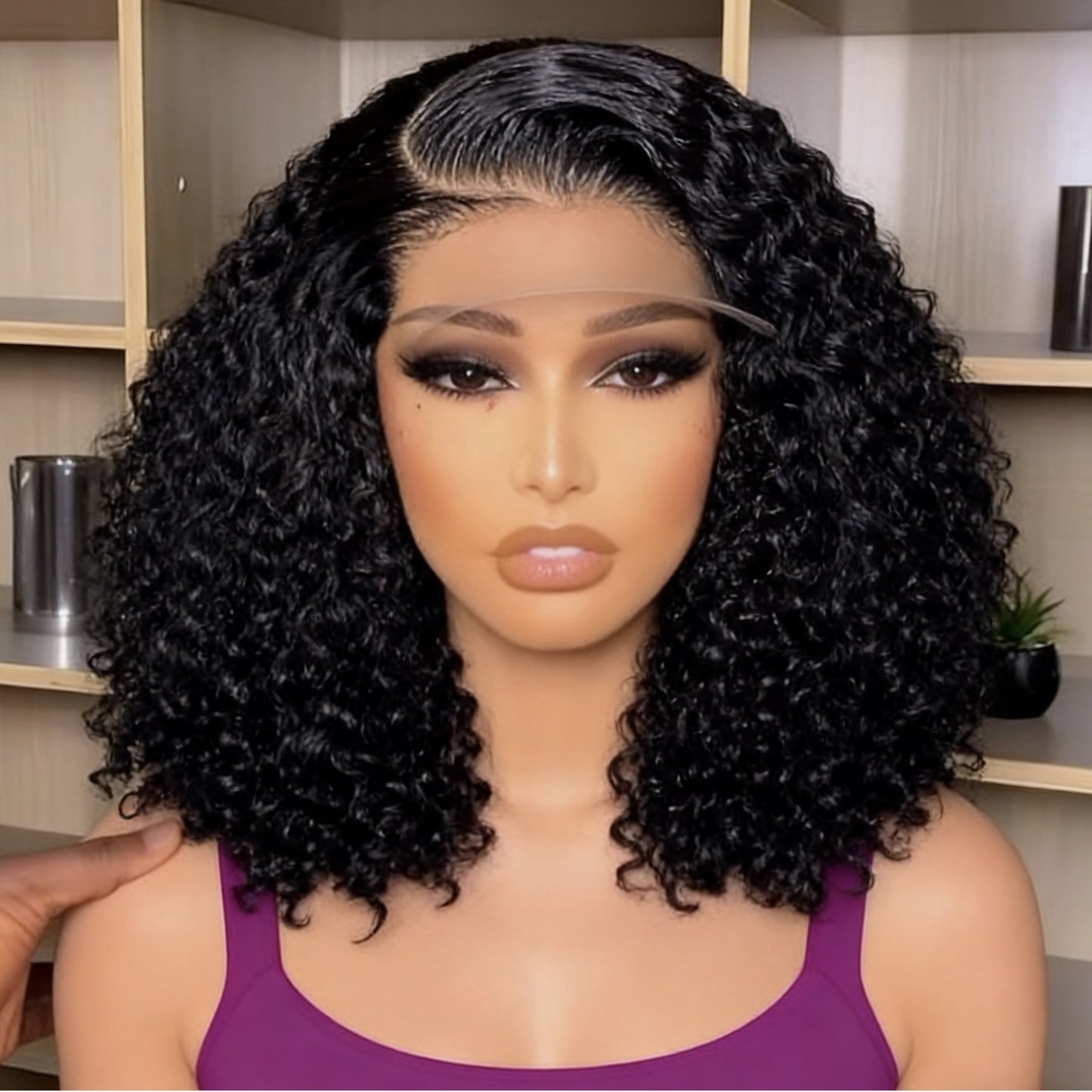 Women's African Small Curly Front Lace Black Short Hair Chemical Wig Long Curls
