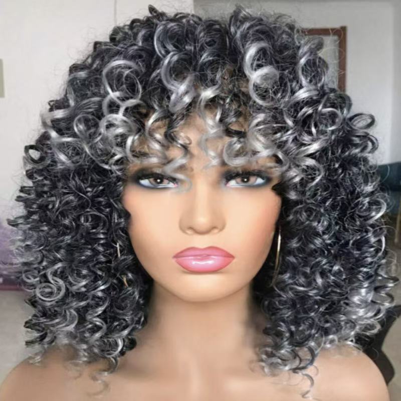Women's Front Lace Small Black Wrapped African Wig Short Curly Hair