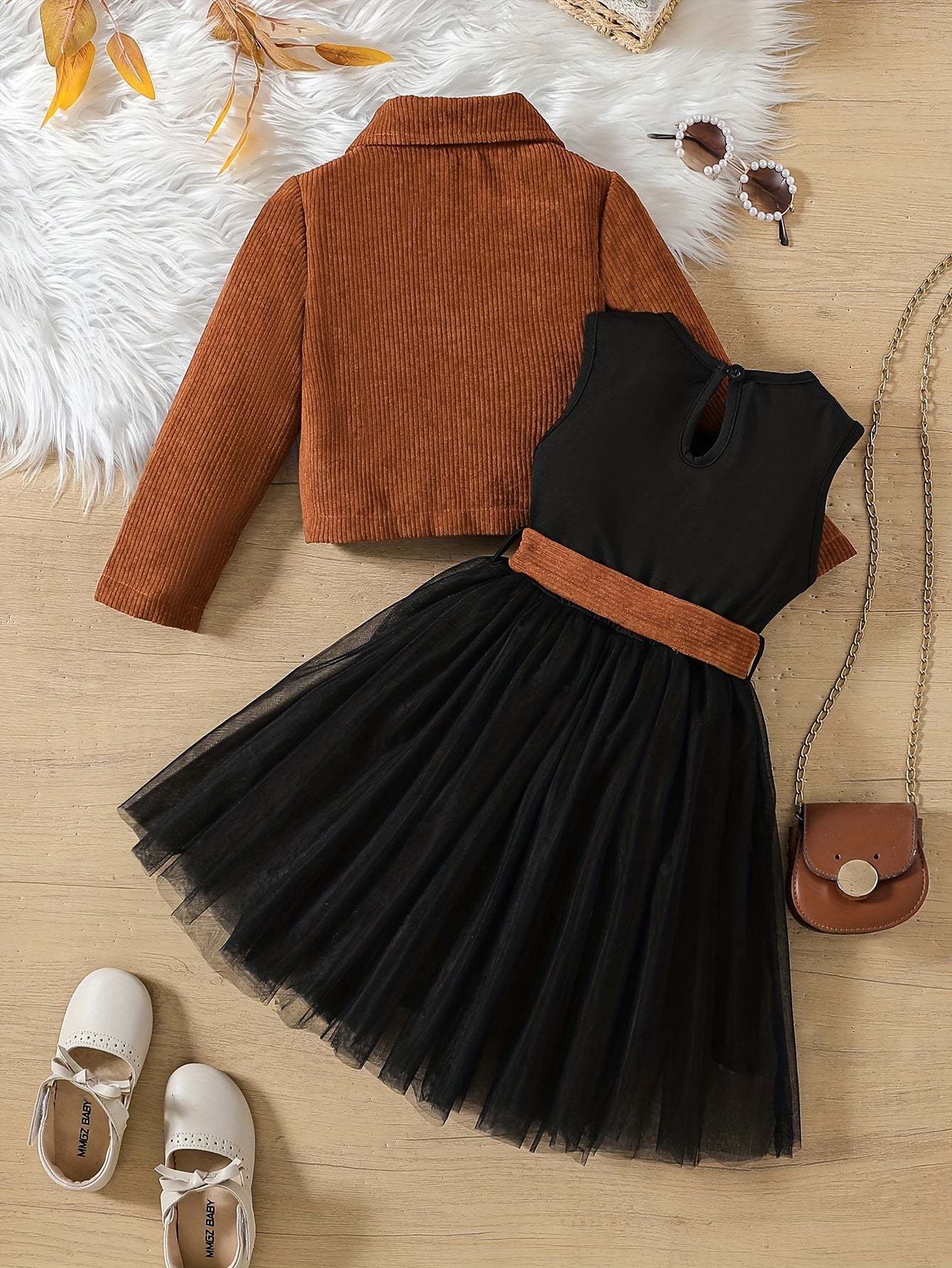 Children's Corduroy Jacket Skirt Brown Single-breasted Long Sleeve Top Vest Grenadine Children's Suit