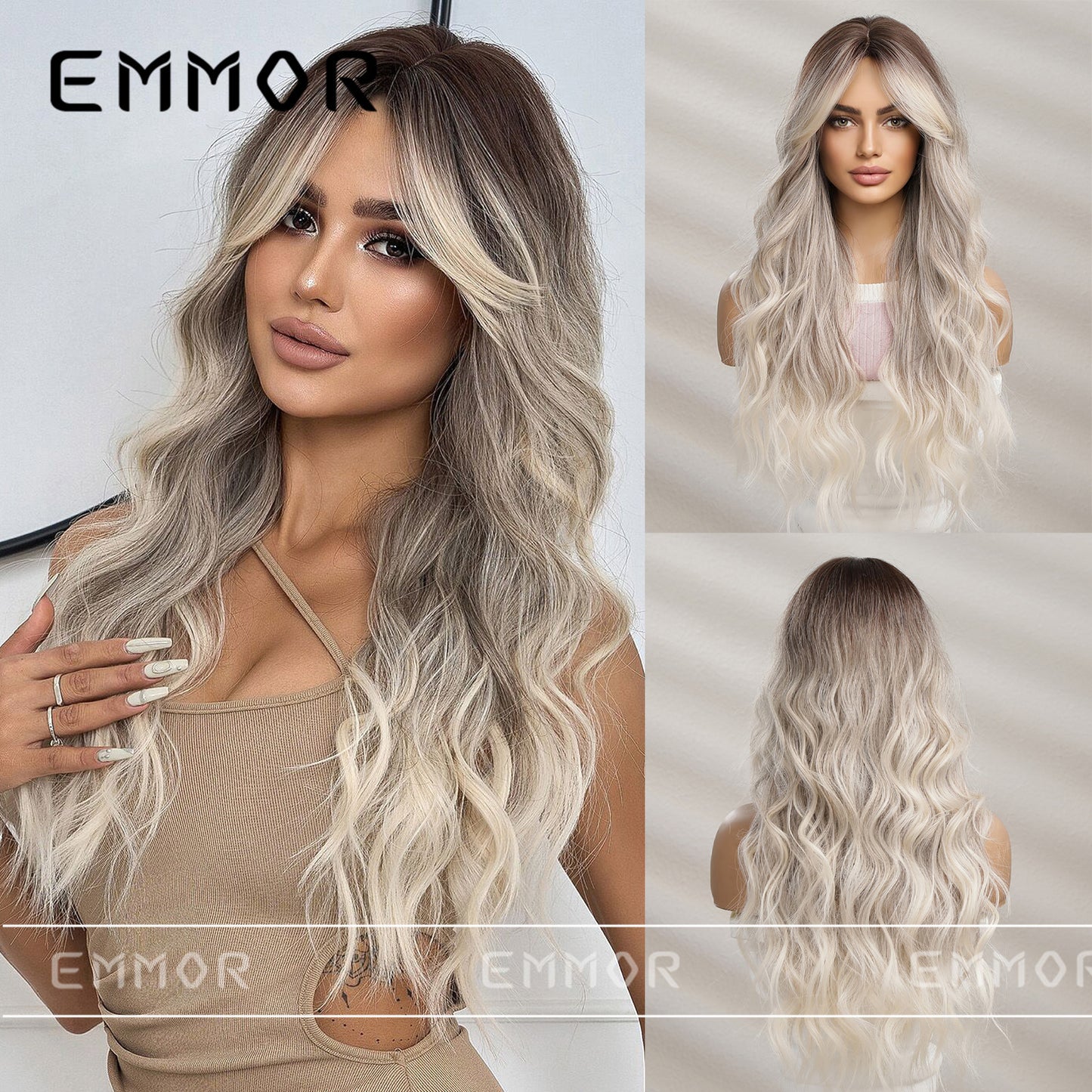 Big Wave Female Bangs Black Gradient Gray Curly Wig Long Curls