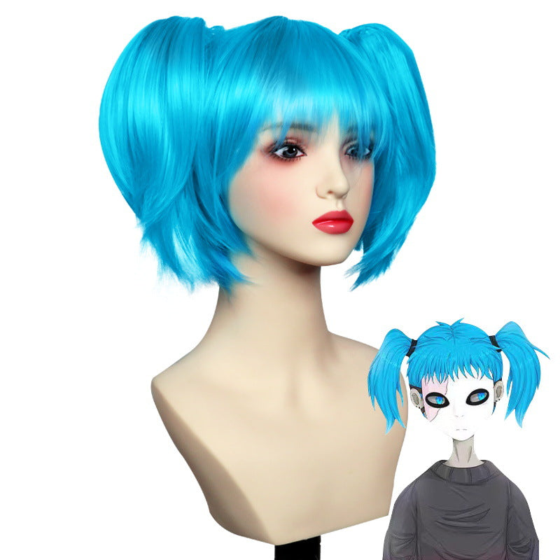 Trendy Face Blue Cute Double Ponytail Cos Wig