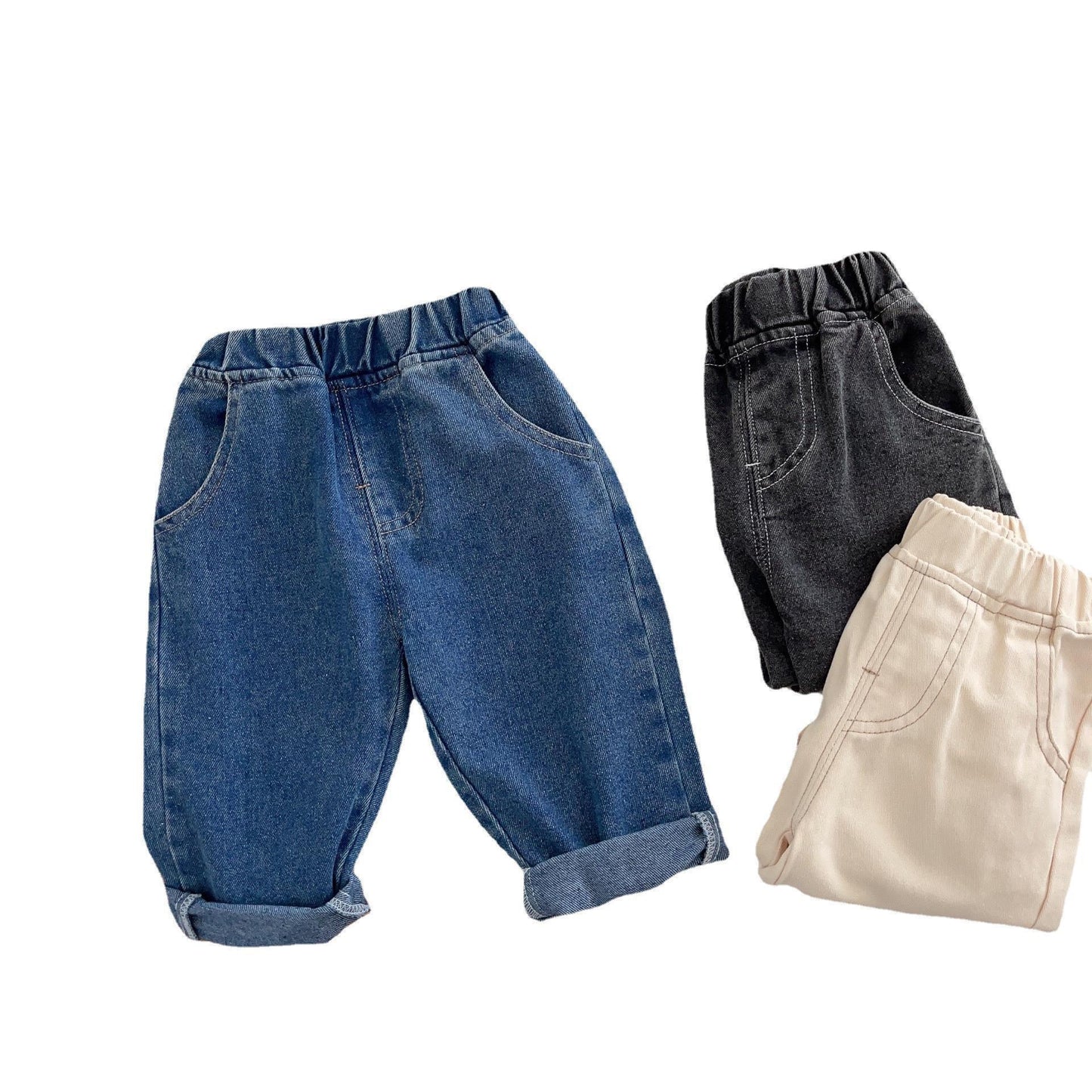 Children's Beautiful Jeans Fashionable Solid Color Soft Straight Children's Pants