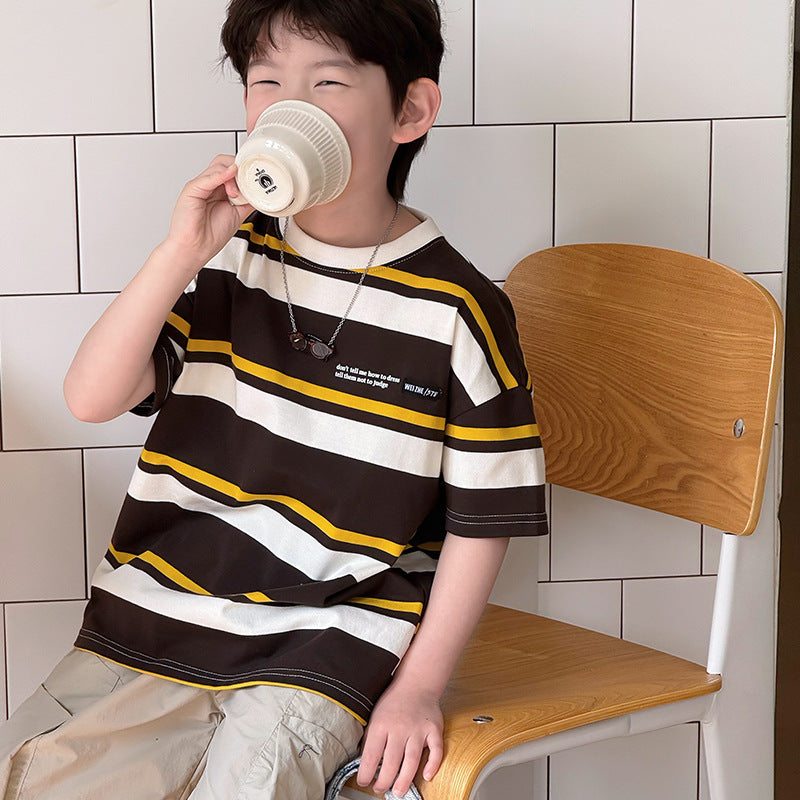 Children's Clothing Style Stripe Short-sleeved Spring Clothes Boys Medium Big Casual Children's T-shirt