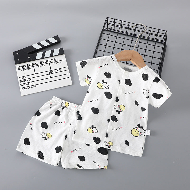 Summer Born Clothes Purified Cotton Thin Short Sleeve Two-piece Work Children's Suit
