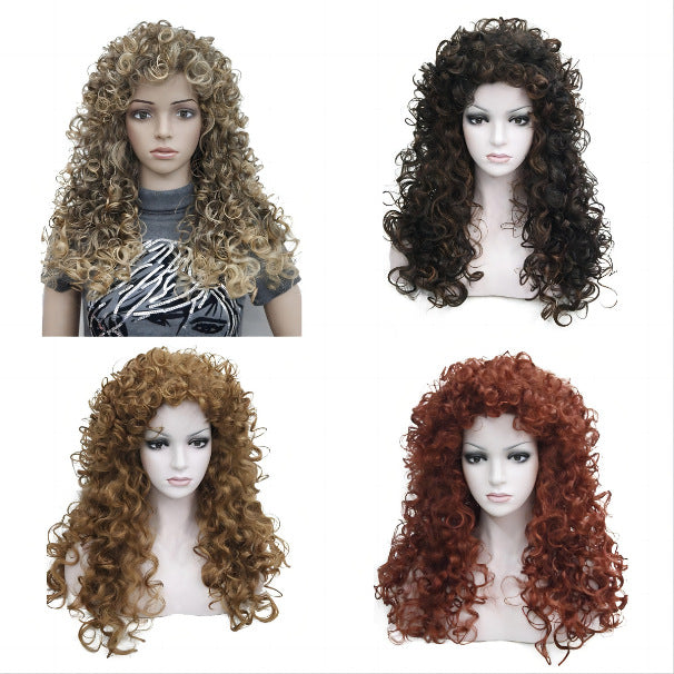 Women's African Wigs With Small Curly Hair Afro Synthetic Wig Long Curls