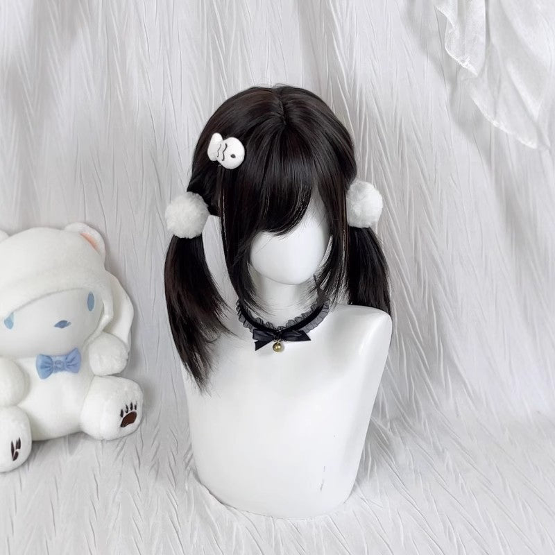 Level Side Bangs Collarbone Length Haircut Style Double Ponytail Full Wig Short Straight Hair