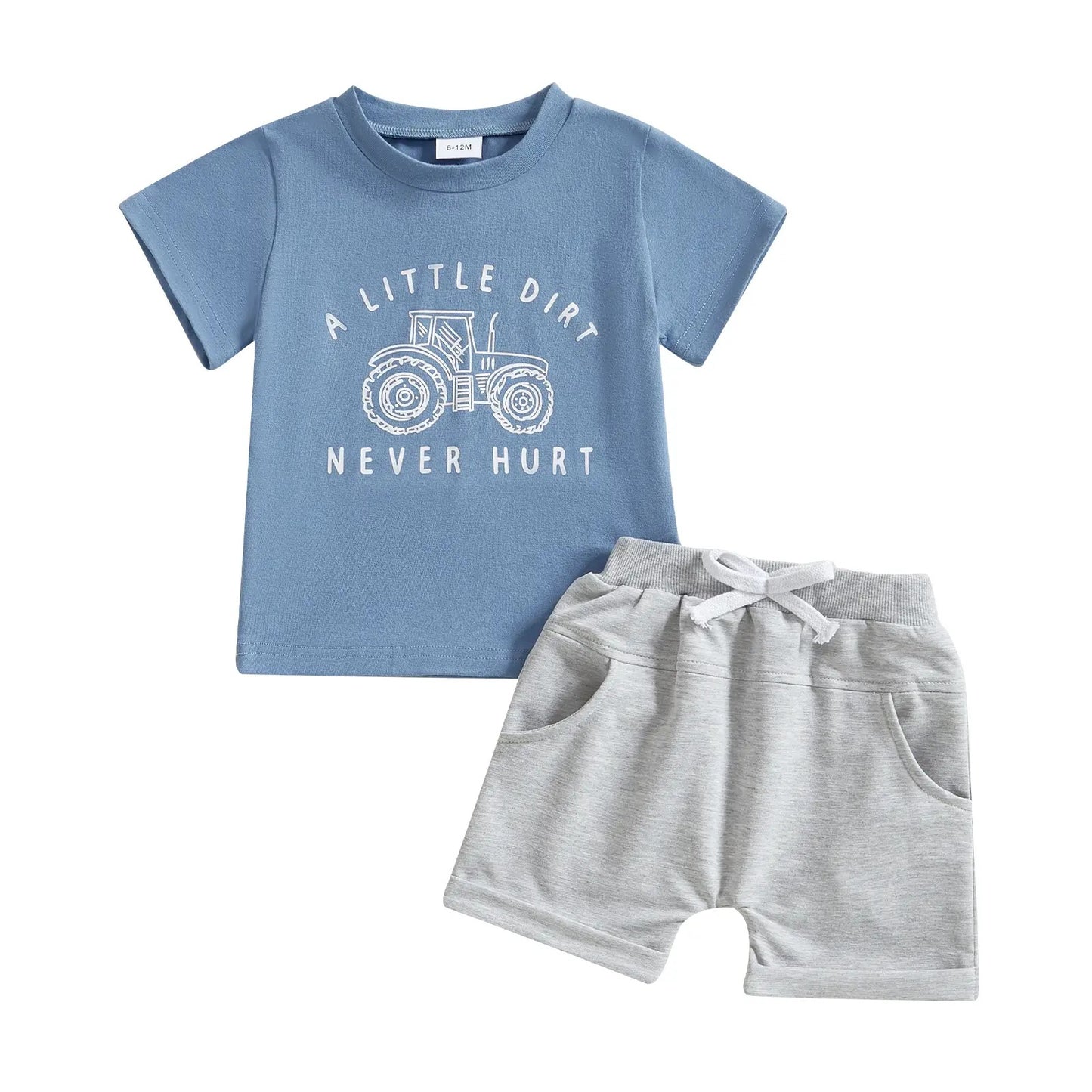 Tractor Printed Short-sleeved Top Solid Color Shorts Children's Suit