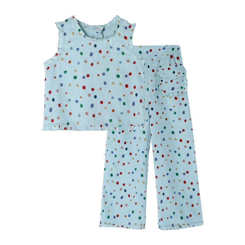 Children's Clothing Colorful Polka Dot Lace Collar Sweet Children's Suit