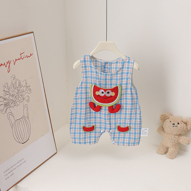Watermelon Little Superman Wide Shoulder One-piece Romper Jumpsuit, Climbing Suit