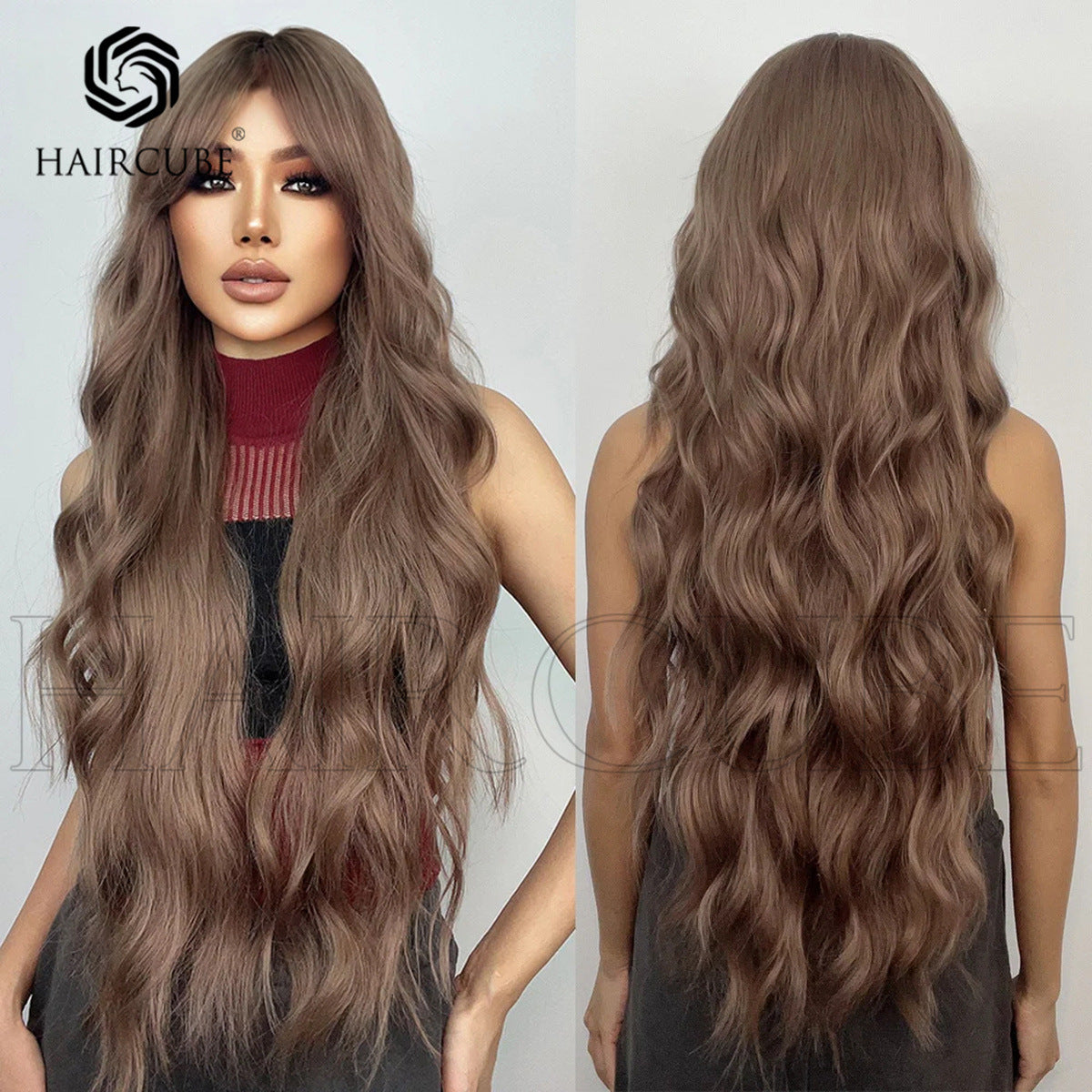 Dark Brown White Gold Color Highlight Wig Long Curls