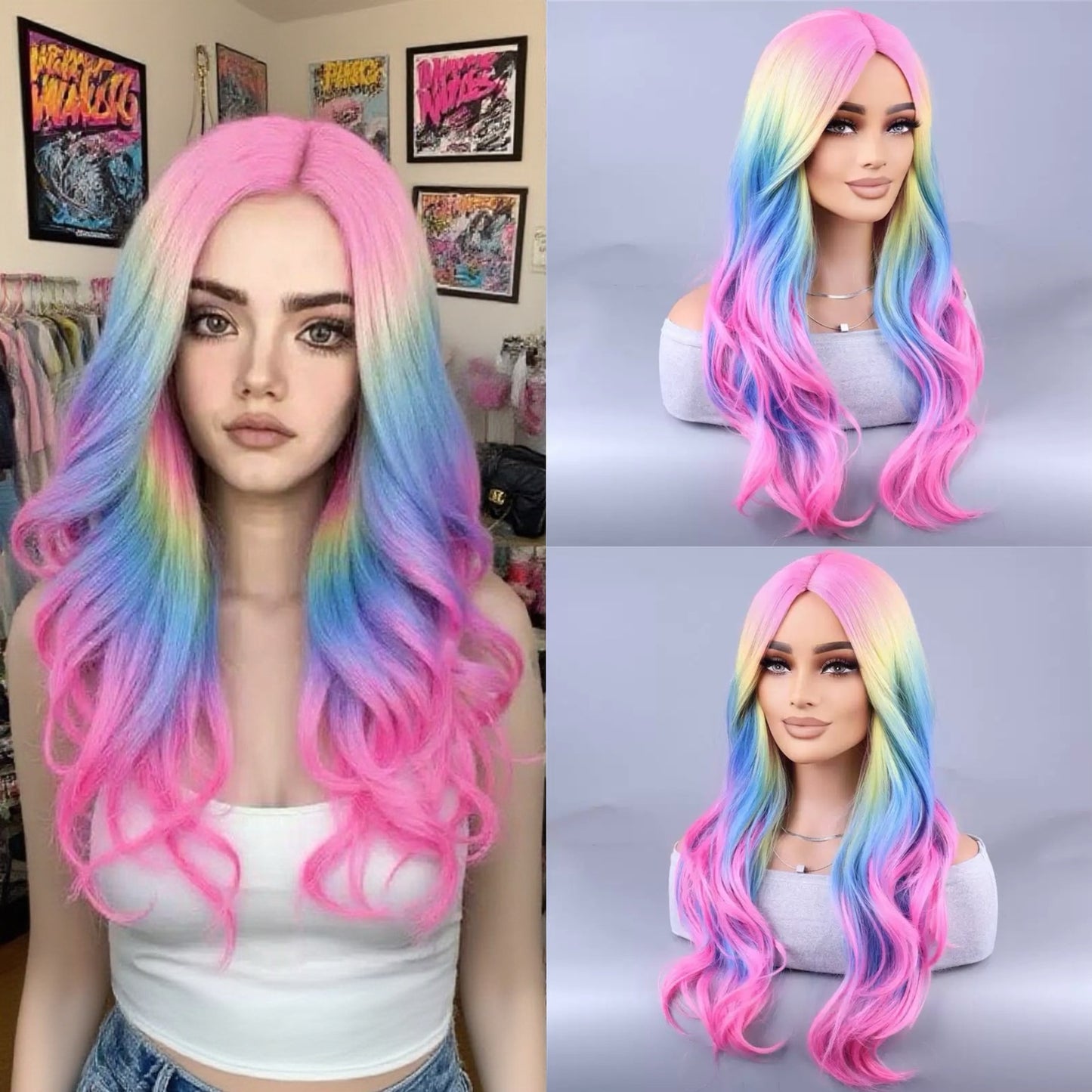 Women's Bangs Female Head Pink Headgear Chemical Wig Long Curls
