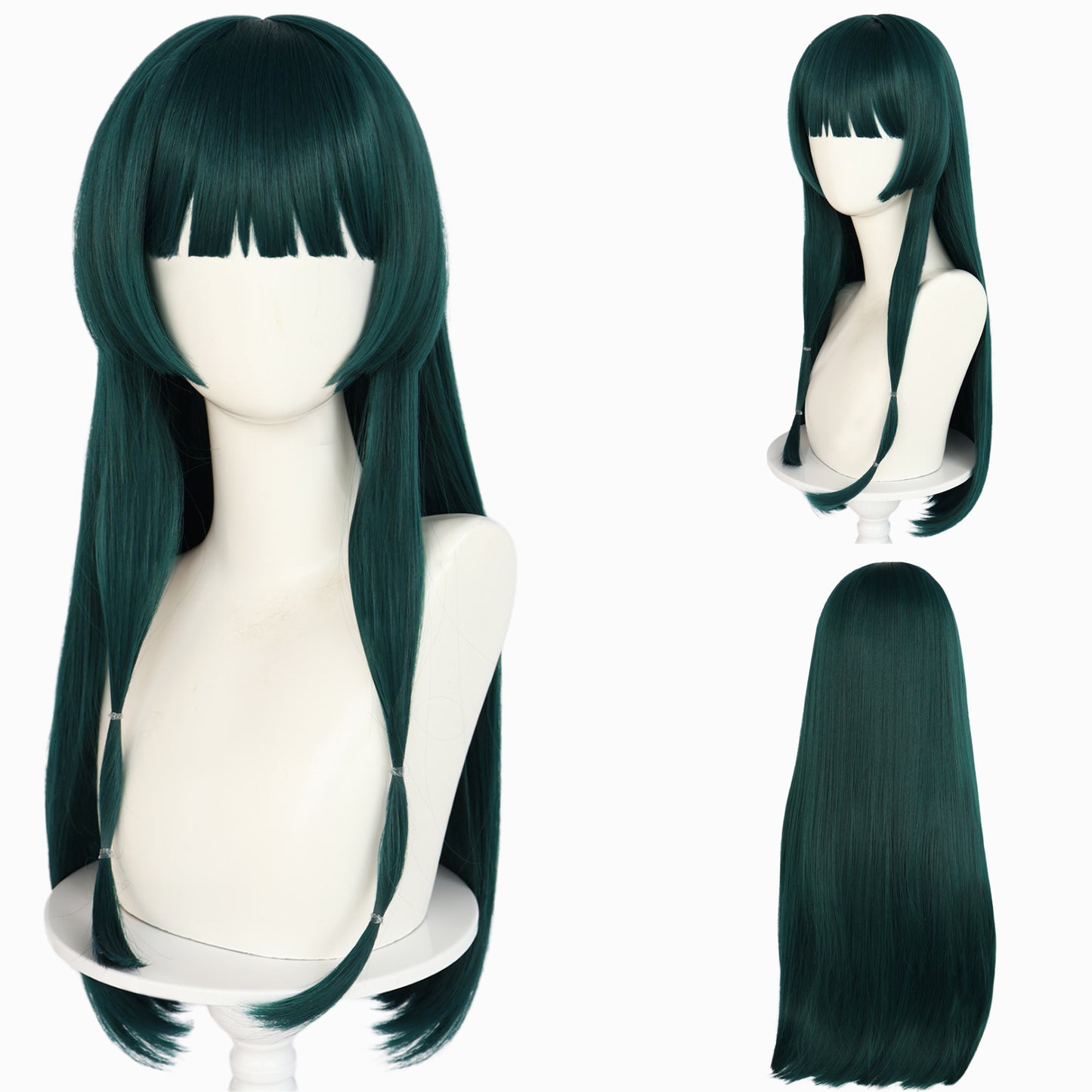 Whispering Second Cat Dark Green Simulation Scalp Long Straight Cos Wig