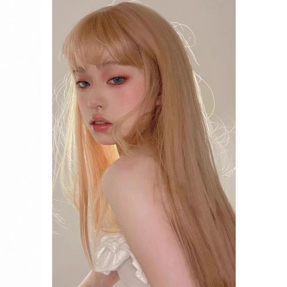 Hair Black Bangs Natural Simulation Human Long Straight Wig