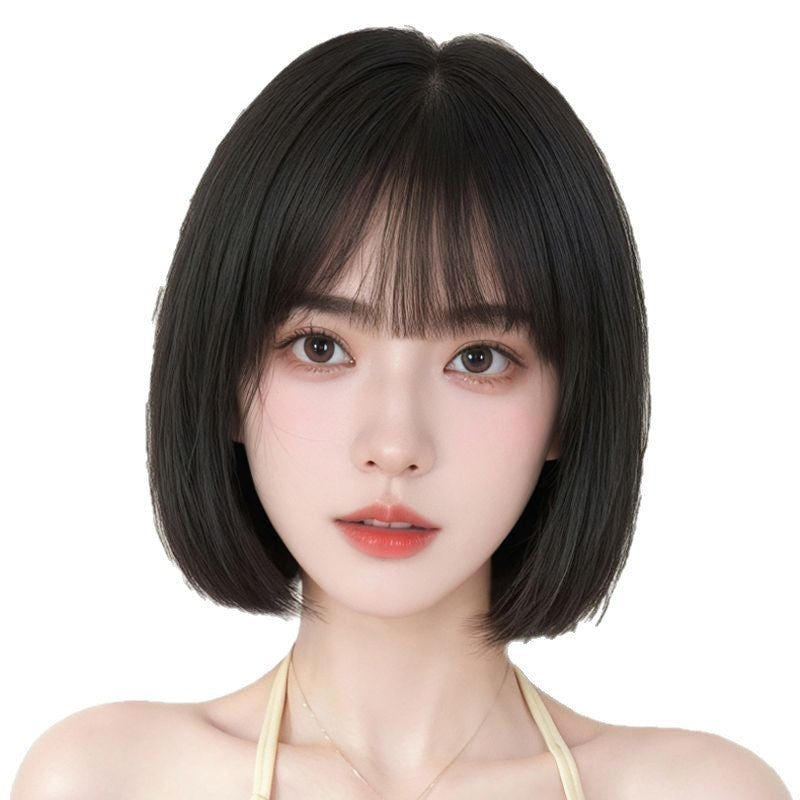 Natural Artificial Human Age Reducing Black Daily Whole Top Wig Short Straight Hair
