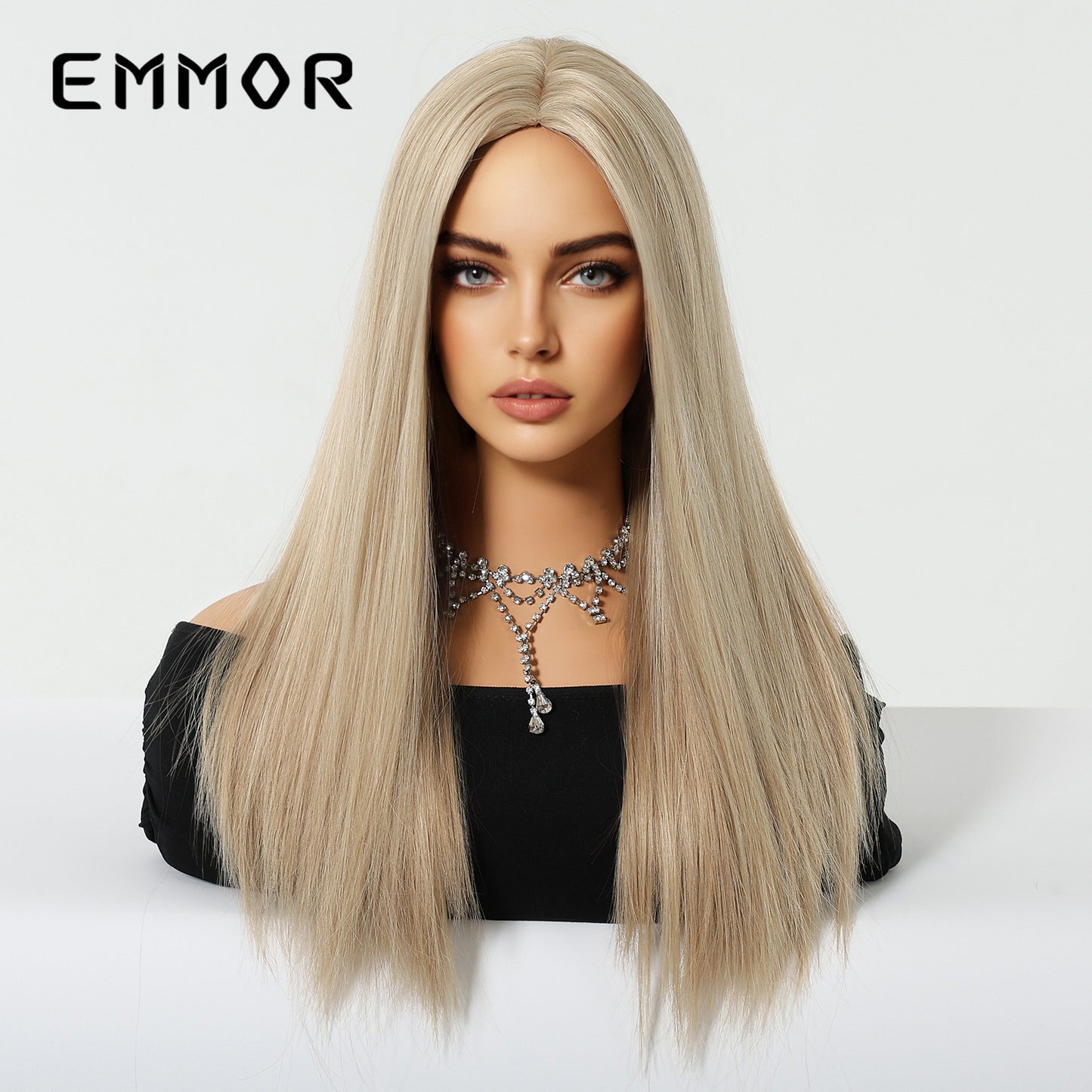 Points Without Bangs Golden Brown Highlight Natural Fashion Full Long Straight Wig