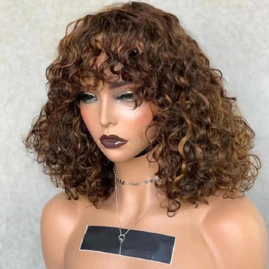 Women's Sheath African Small Full Gradient Color Wig Short Curly Hair
