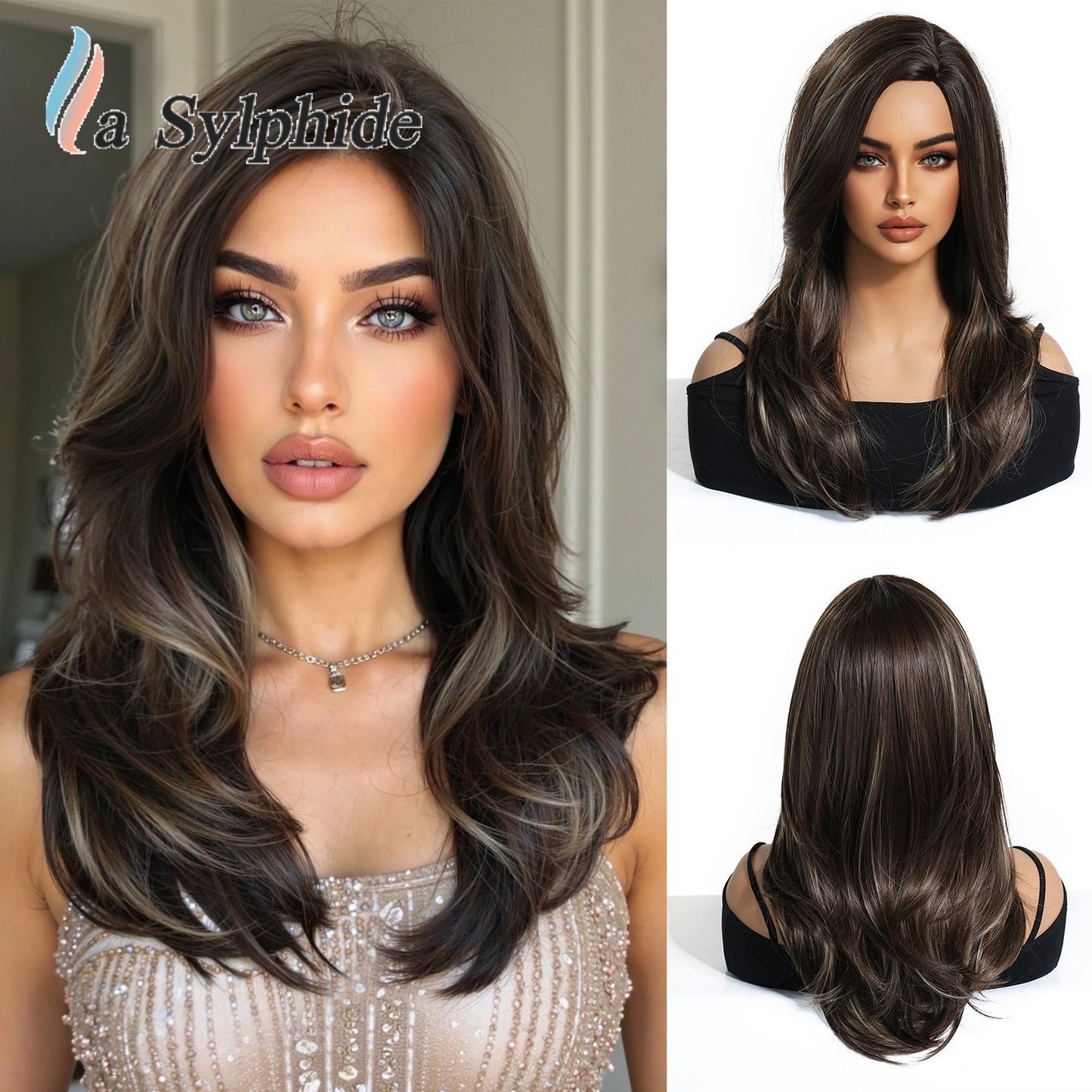 Brown Partial Hair Matte Fiber Age Reducing High Level Collarbone Long Straight Wig