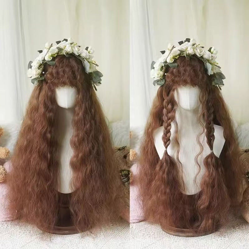 Style Pastoral Small Linen Gold Black Brown Wig Long Curls