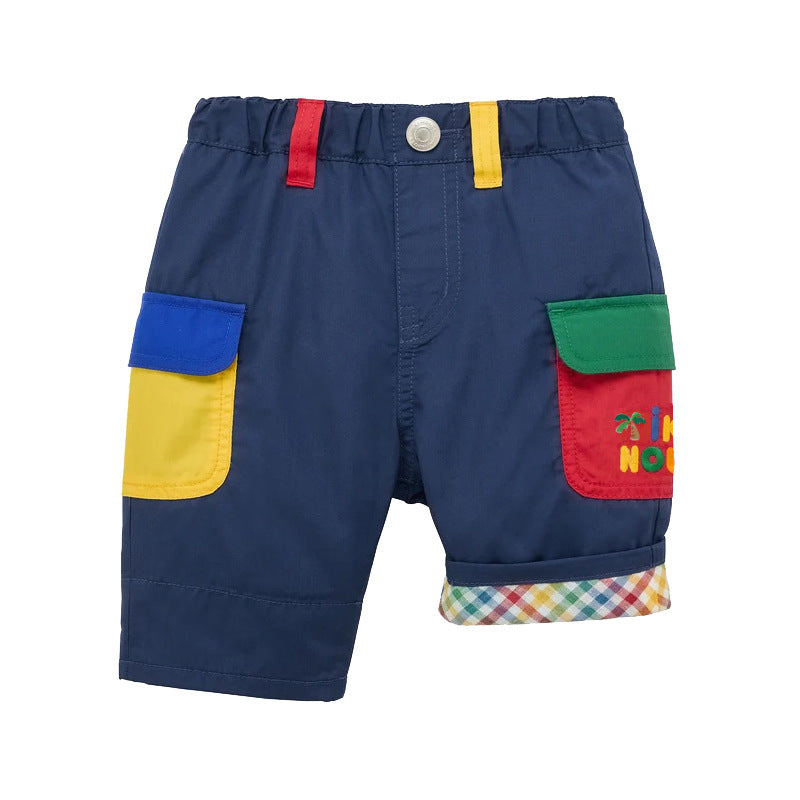 Alphabet Embroidered Color Matching Shorts Casual Boys Handsome Cute Fifth Children's Pants