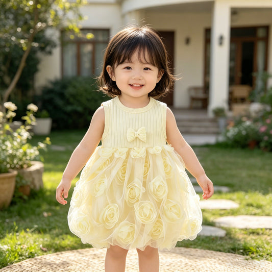 Children's Clothing Advanced Cream Color Rose Petals Bud Skirt Children's Dress