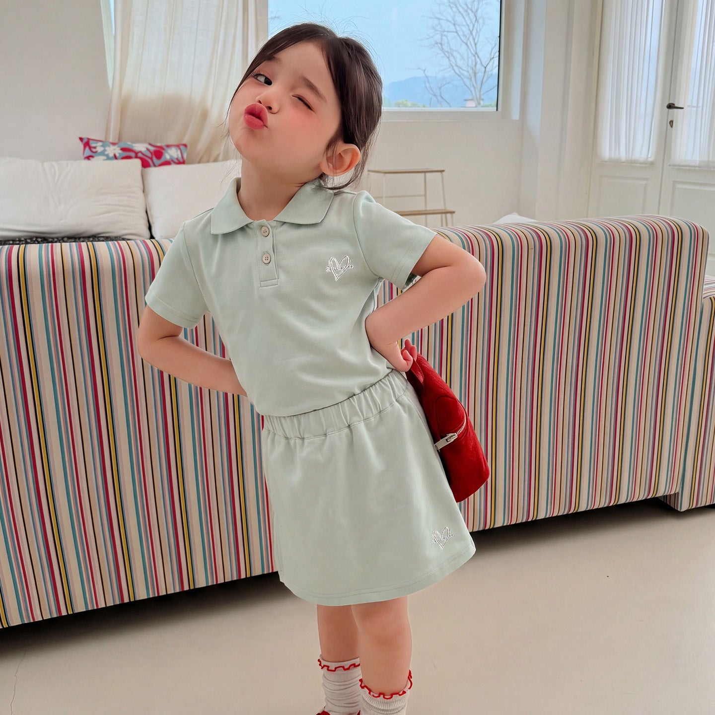 Children's Korean Casual Short-sleeved Preppy Style Two-piece Children's Suit