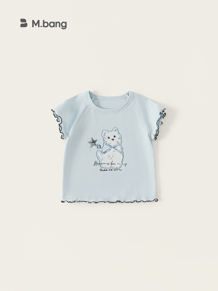 Children's Clothing Short-sleeved Wooden Ear Cartoon Printed Tops Children's T-shirt