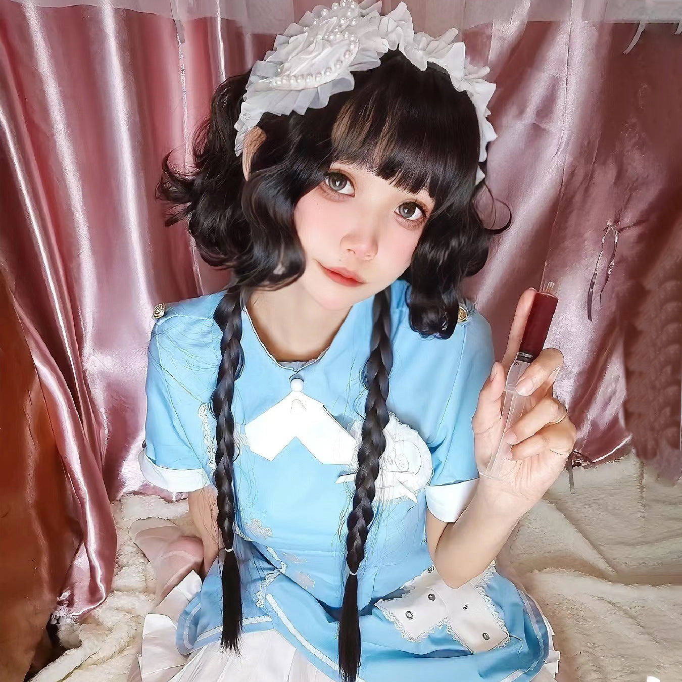 Lolita Jellyfish Head Can Tie Double Ponytail Wig Short Curly Hair