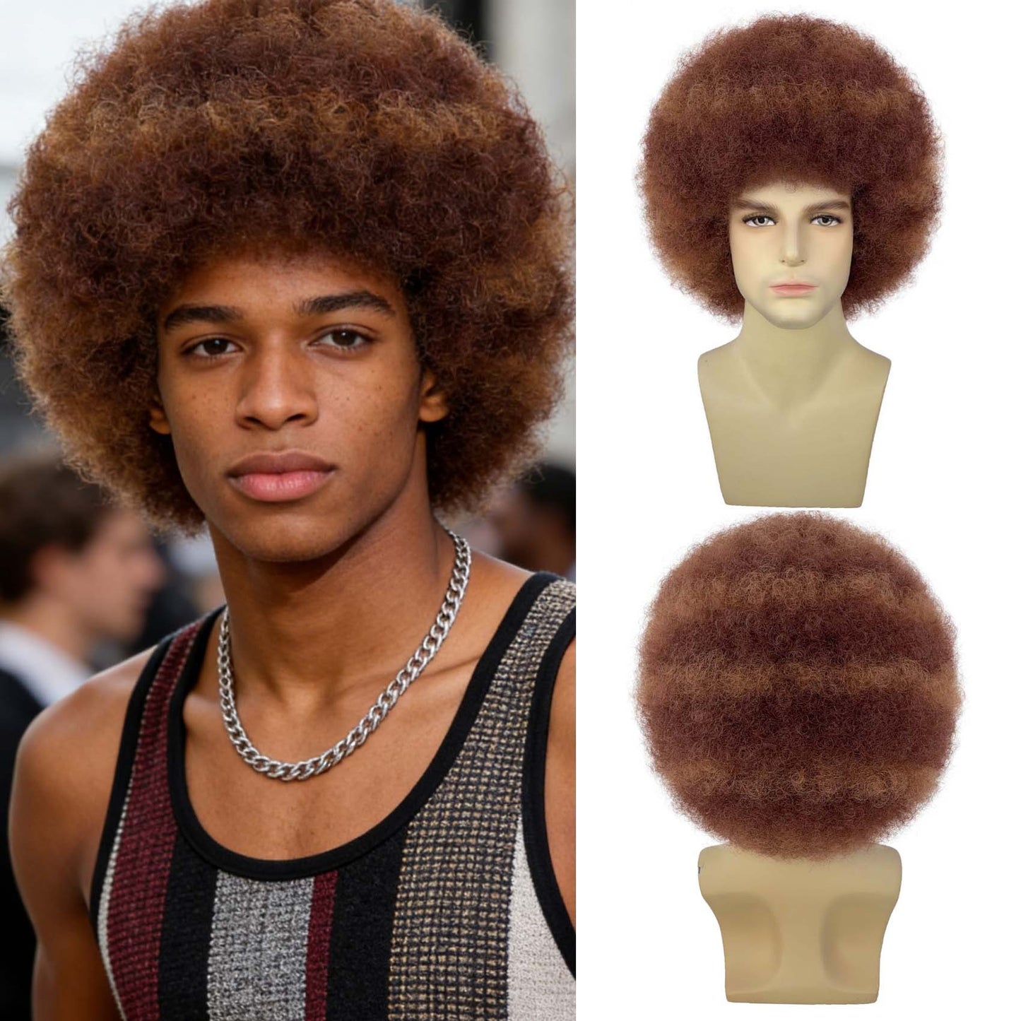 Men's Afro Fiber Head Cover African Small Wig Short Curly Hair