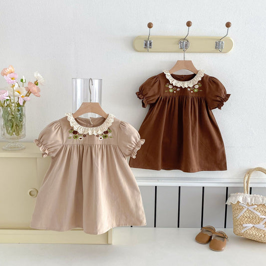 Children's Korean Style Lace Collar Embroidered Little Children's Dress