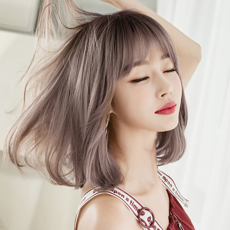 Women's Fluffy Collarbone Length Haircut Cover Mid-length Rinka Wig Short Curly Hair