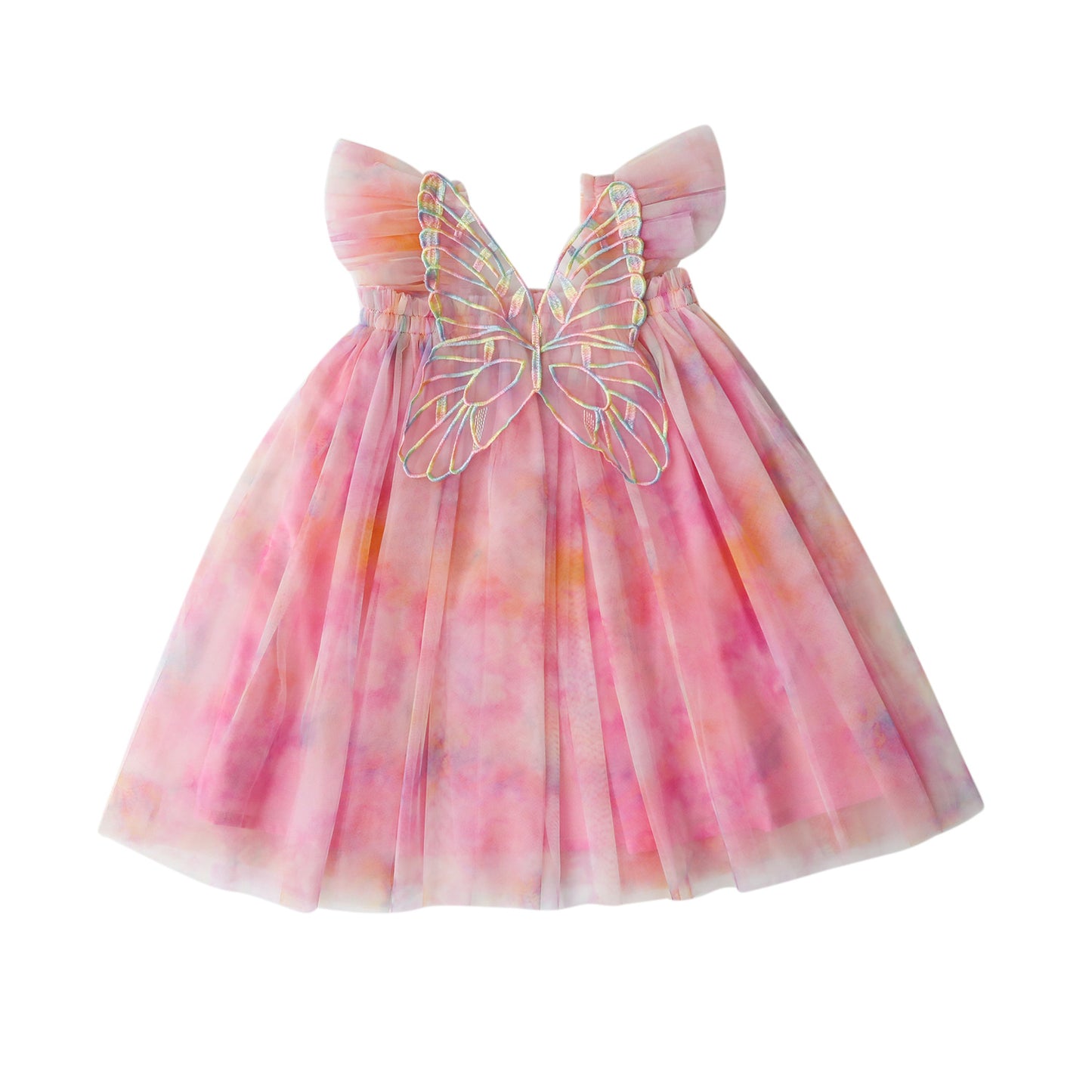 Rainbow Wings Mesh Summer Flounced Sleeve Princess Children's Dress