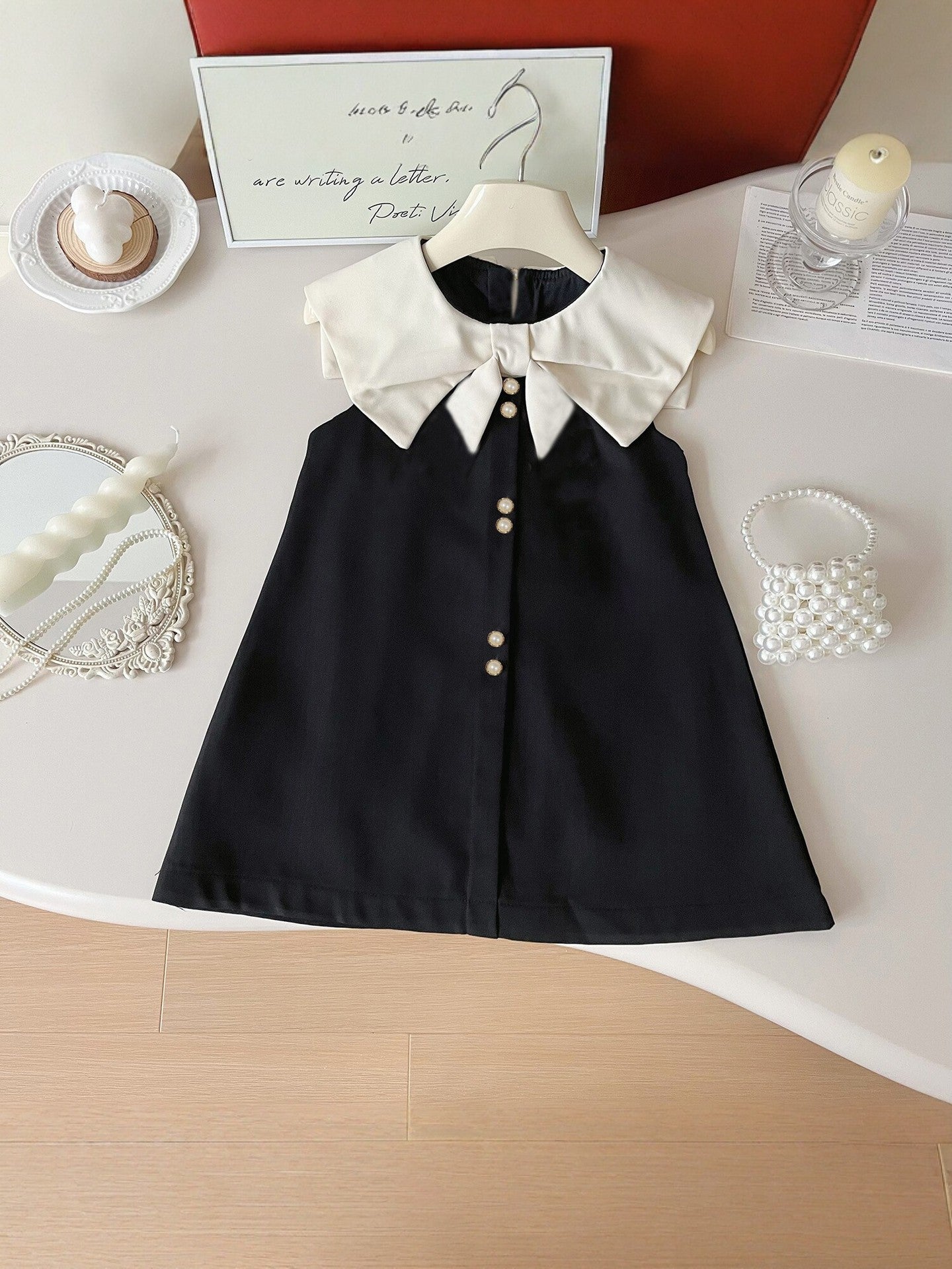 Children's Summer Sleeveless Bow Lapel Korean Princess Style Children's Dress