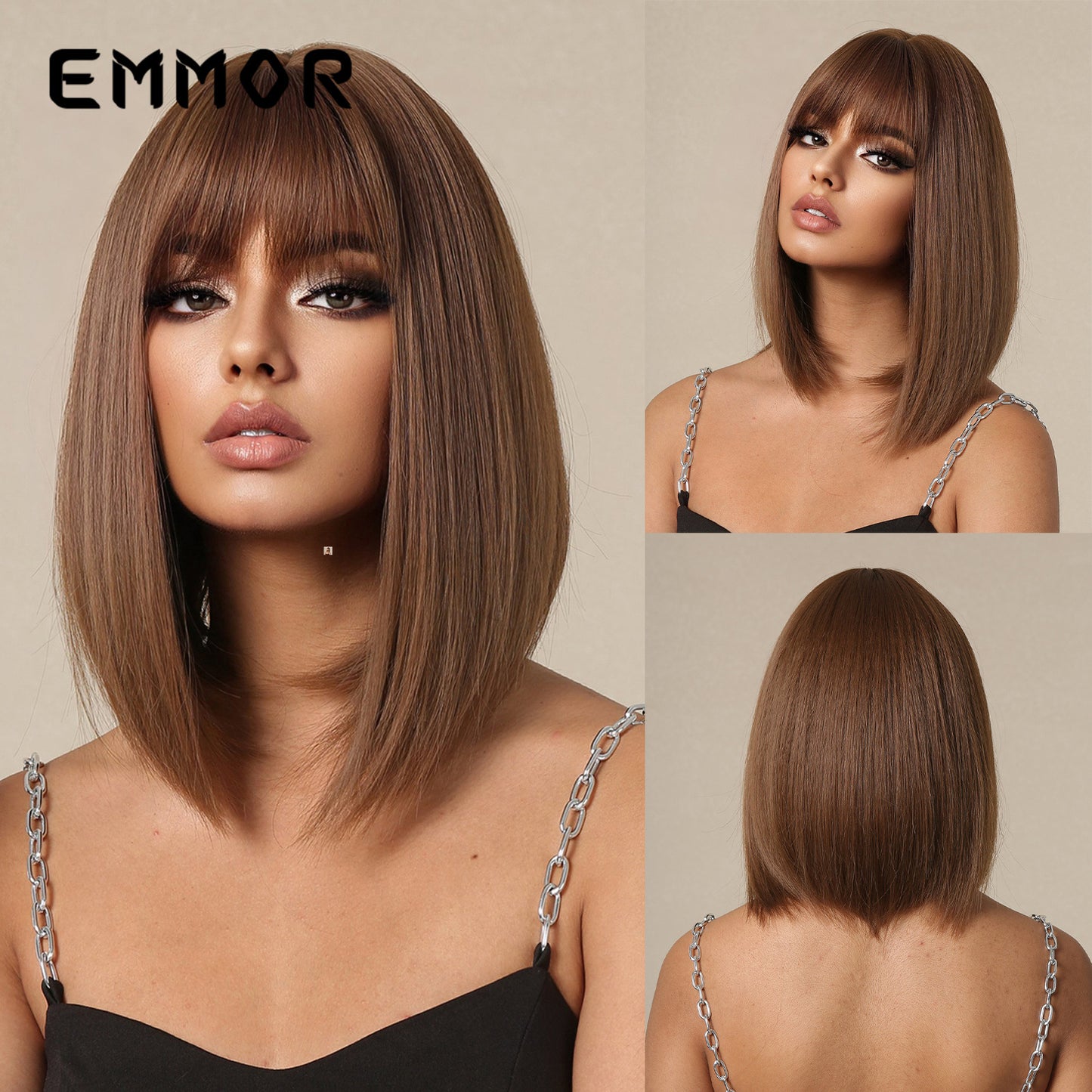 Summer Natural Breathable Bangs Golden Full Wig Short Straight Hair