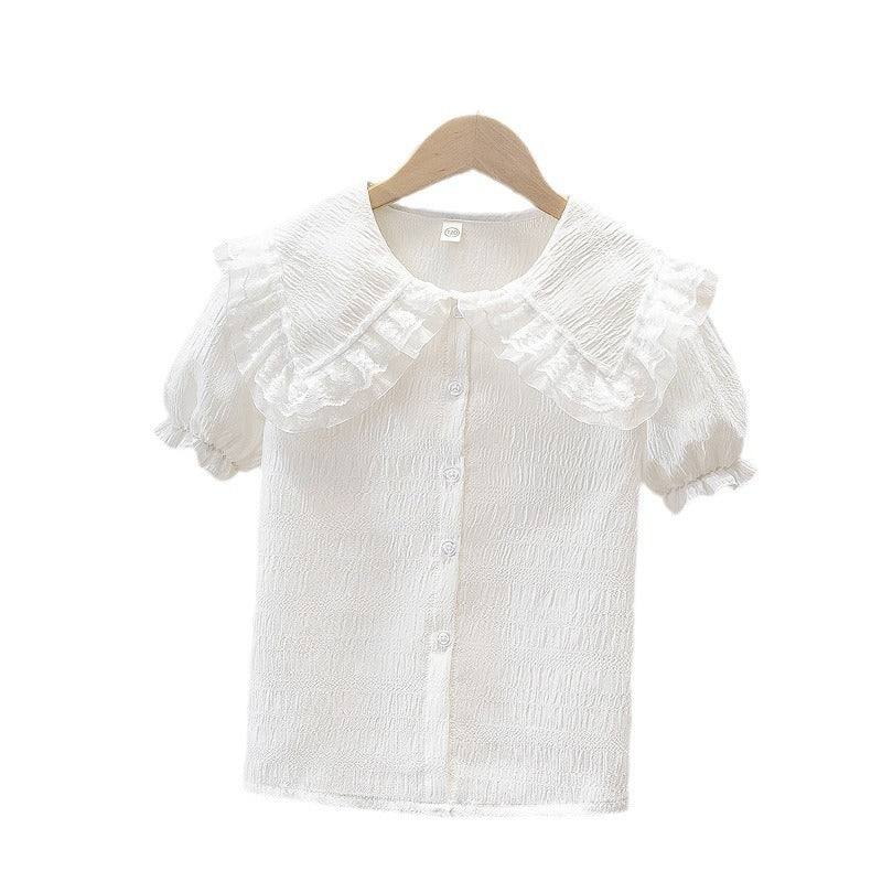 Children's Clothing Short-sleeved Summer Chiffon White Top Children's Shirt