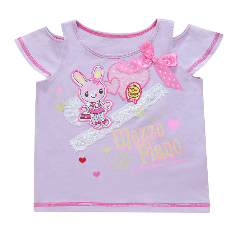 Children's Pianist Cute Short Sleeve Sweetheart Bow For Bunny Daughter Children's T-shirt