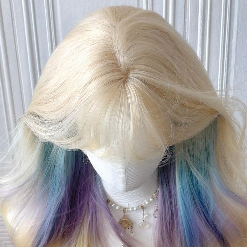 Long Curly Hair Rainbow Gradient Natural Simulation Big Wave Atmosphere Cos Wig