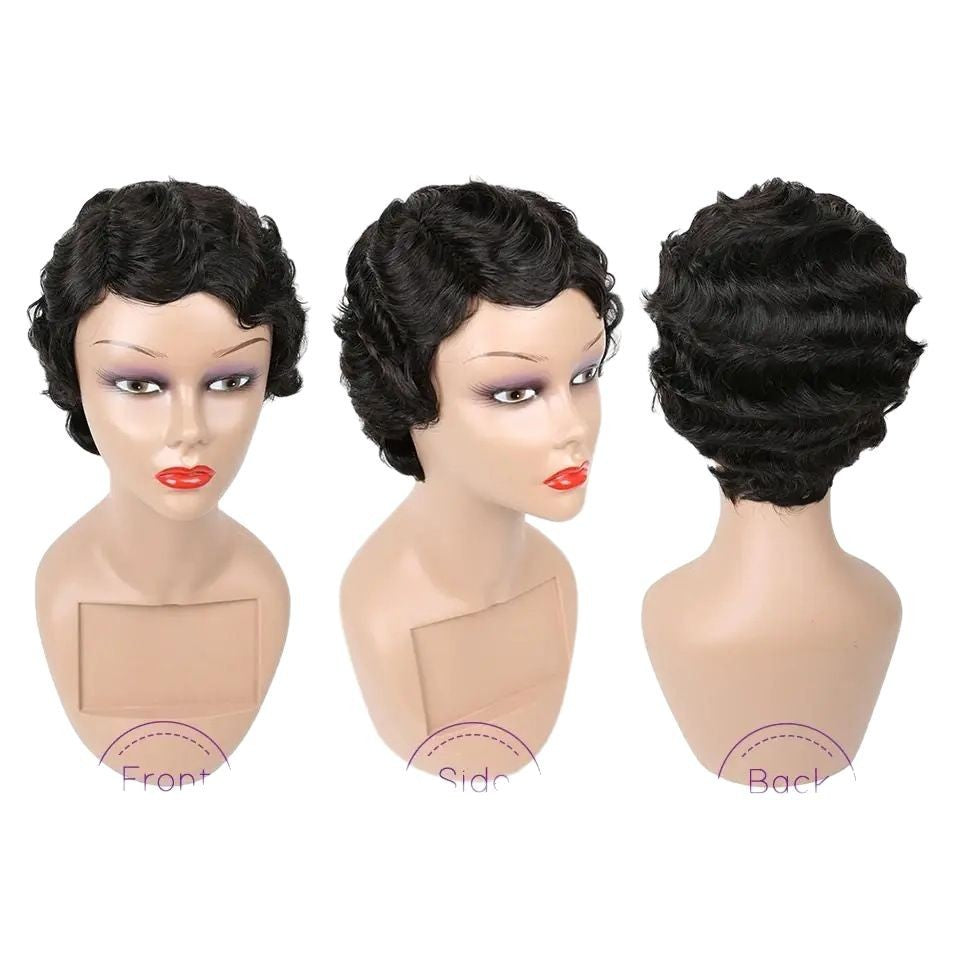Pixie Cut Curly Bob Original Human Real Hair Wig
