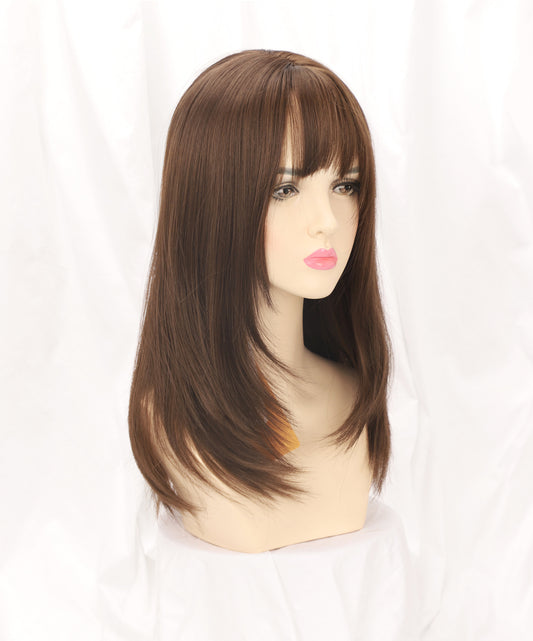 Women's Elastic Net Hair Mid-length Natural Facial Repair Long Straight Wig