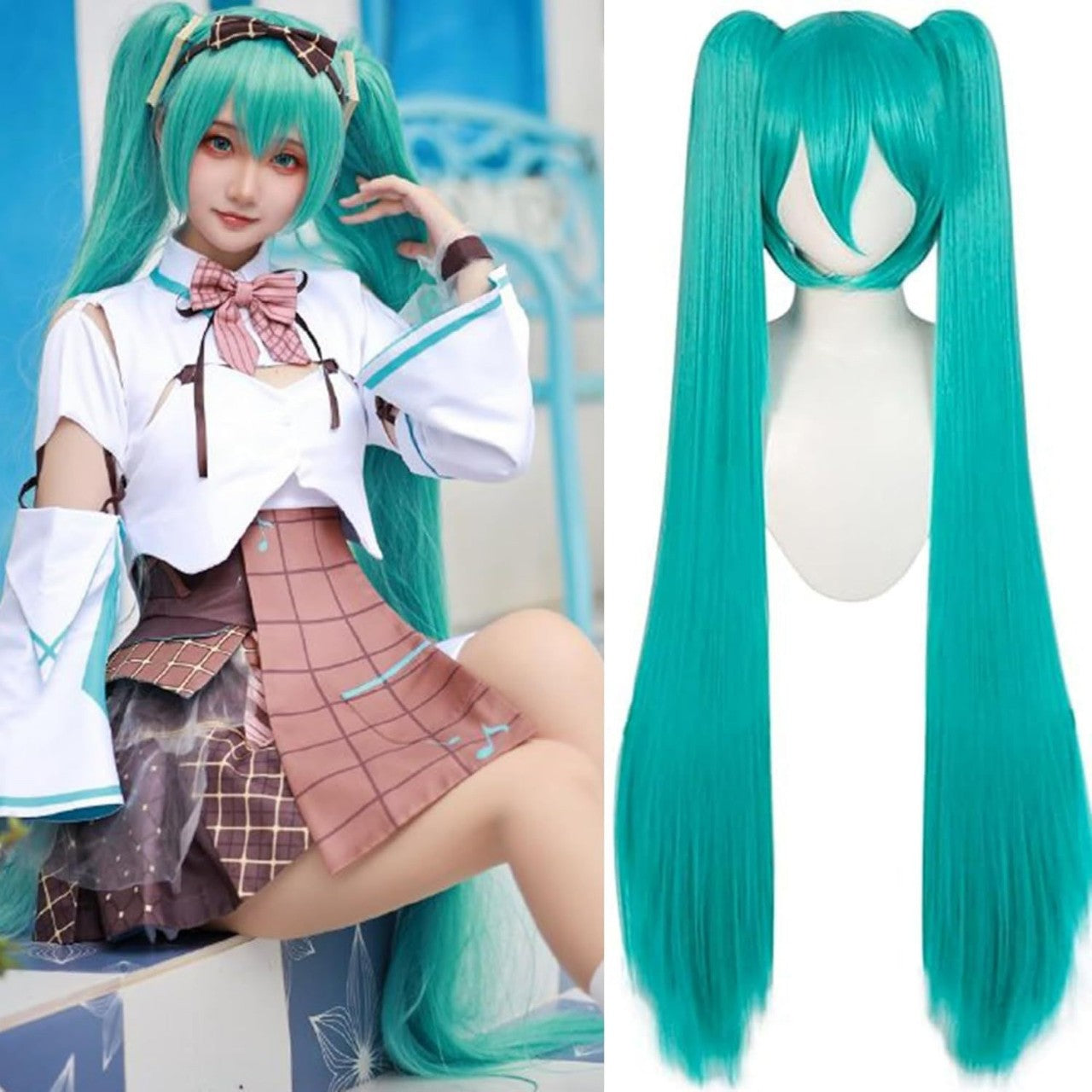 Double Horse Tail Long Straight Hair Cos Wig
