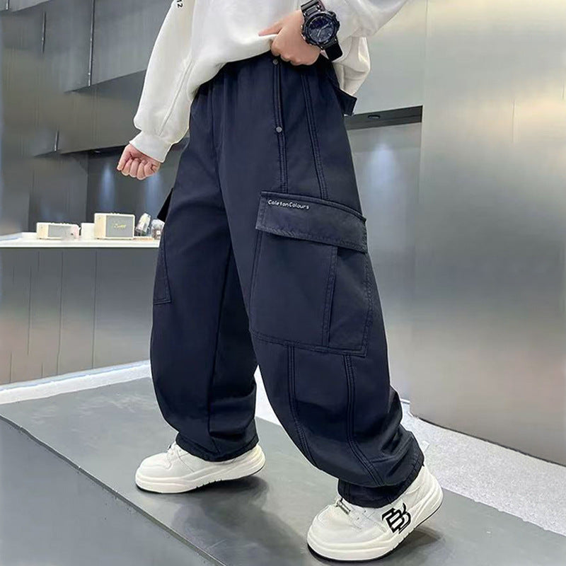 Children's Large Trousers Boyish Look Overalls Loose Straight Fashionable Pure Children's Pants