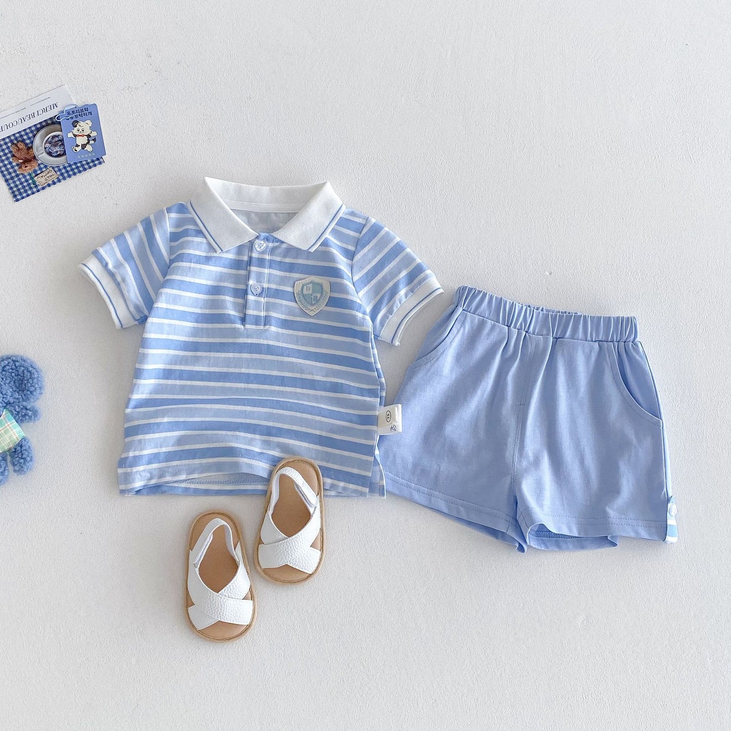 Men's & Children's Style Labeling T-shirt Trendy Shirt Solid Color Shorts Children's Suit