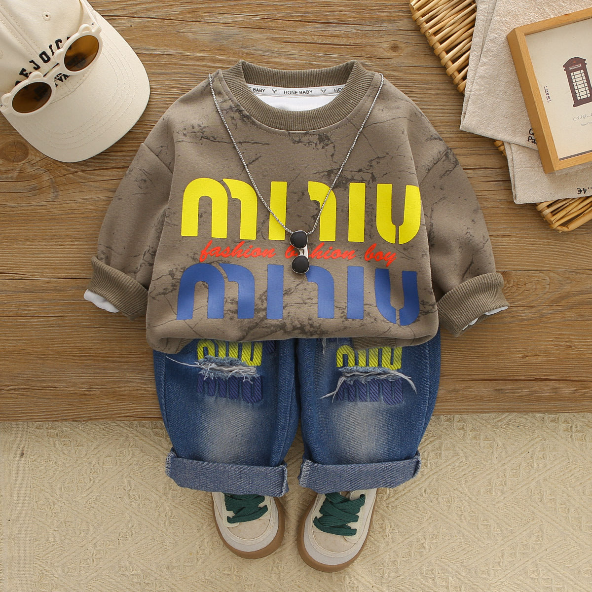 Children's Clothes Fashionable Embroidery Bag Coat Autumn Leisure Sports Children's Suit