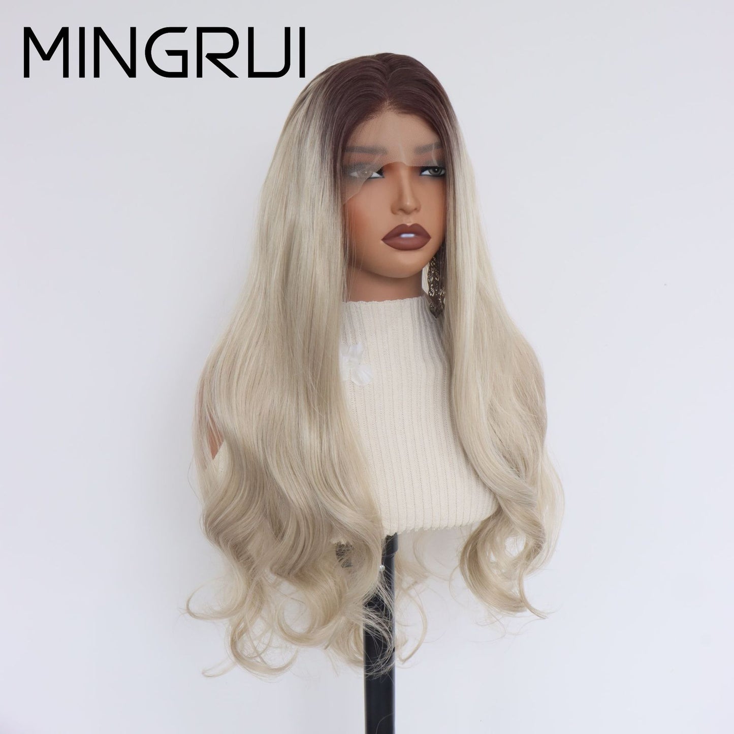 Lace Big Wave Head Cover Imitation Human Hair Fiber Chemical Wig Long Curls