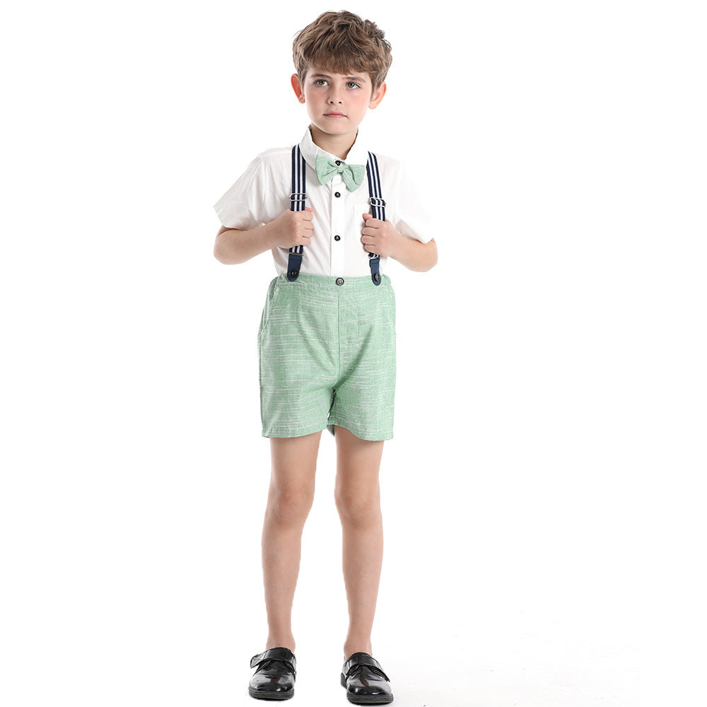Children's Retro British Style Short Sleeve Suspender Children's Suit
