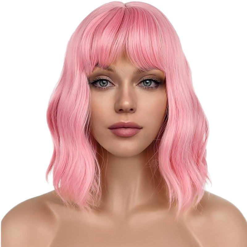 Women's Air Bangs Wavy Water Ripple Wig Short Curly Hair