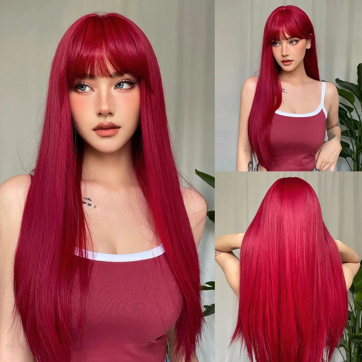 Women's Hair Korean Style Bangs Blue Natural Wig Long Curls